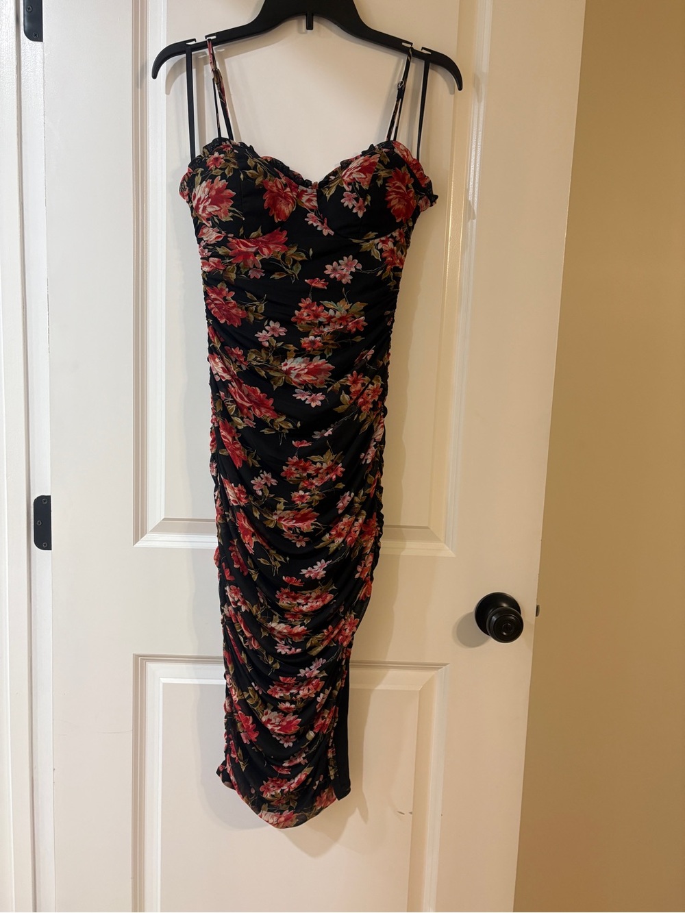 Windsor Black Midi Slip Dress with Red & Pink Floral Print